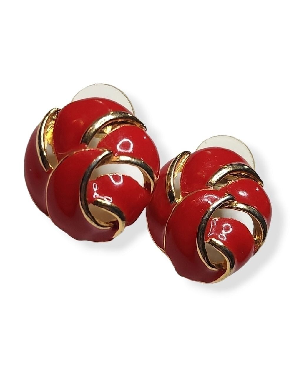 Vintage Goldtone Red Enamel Post Earrings